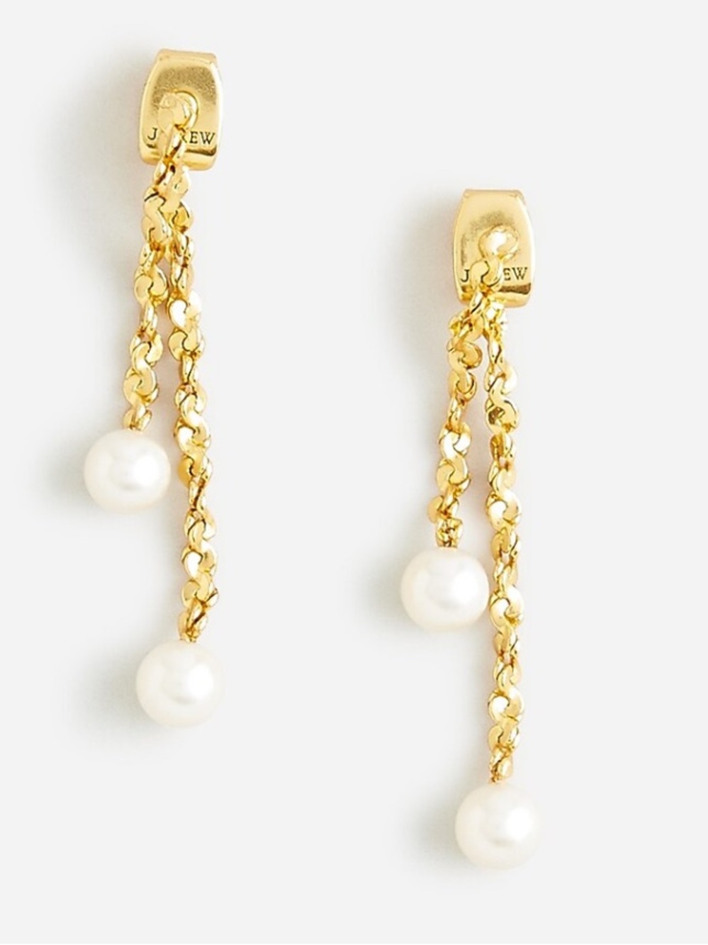 NWT J. Crew Gold Chain Earrings with White Pearl Drops